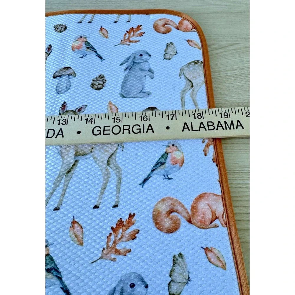 Mint & Ivy Woodland Dish Drying Mat Deer Rabbit Squirrel Fall Kitchen